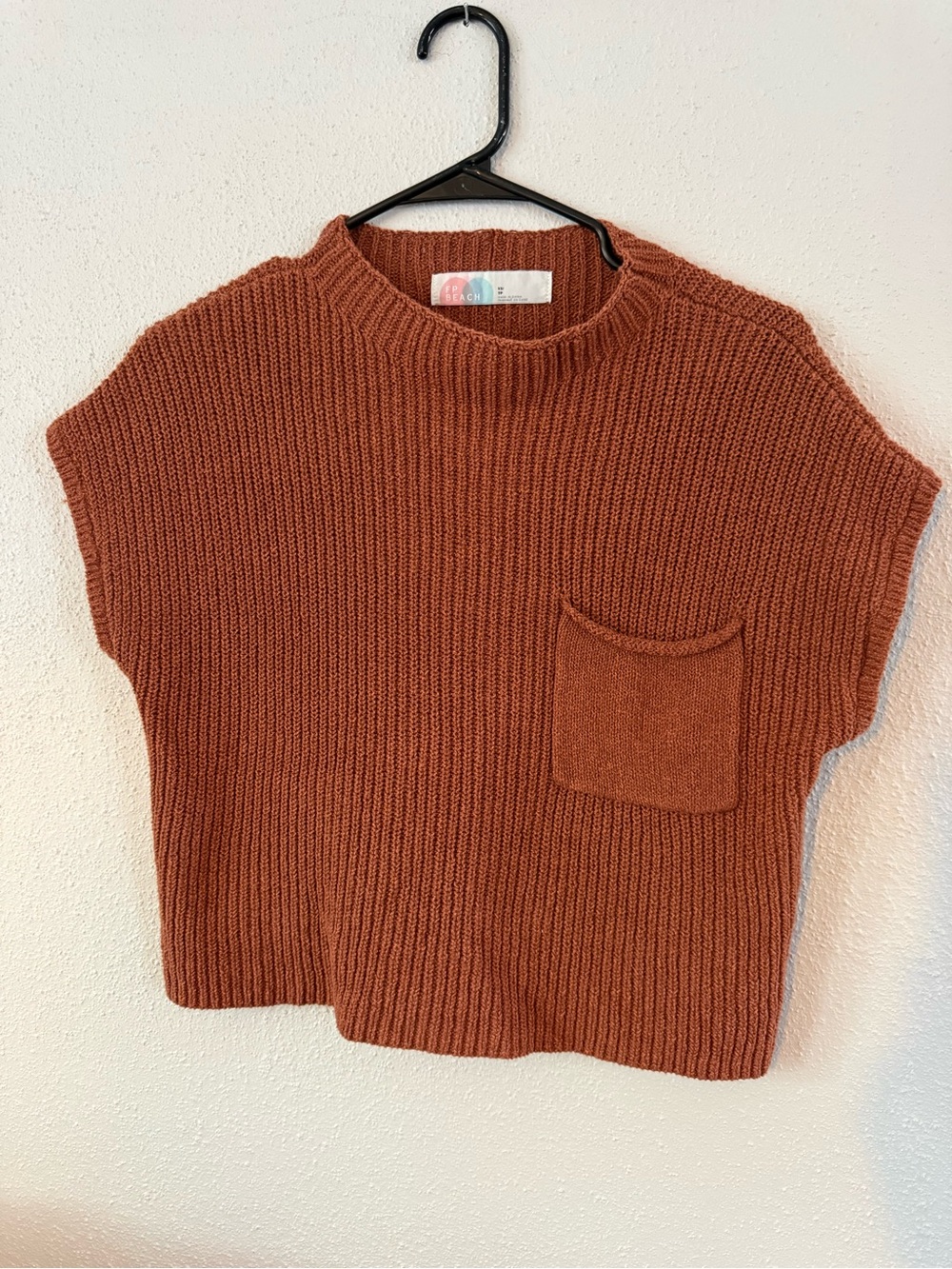 (Xs) Free people beach Chunky Rib Pocket Crewneck Sweater - Rust
